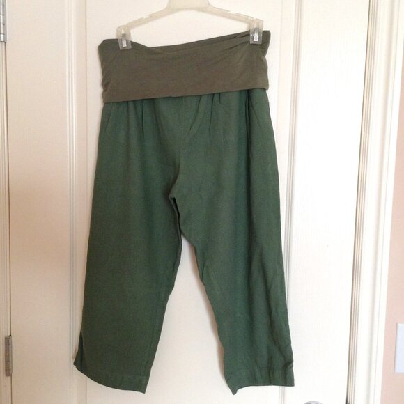 Body Glove Women's Linen Capri High Waisted Pants Green Size S Wide Leg - Picture 1 of 6